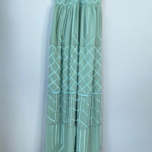 FROCK & FRILL Seafoam Green Gown Dress Size 2 Mint Maxi Elegant Party Sequin - Picture 8 of 10